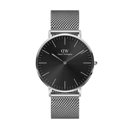 ساعت دنیل ولینگتون حصیری مردانه نقره ای صفحه مشکی Daniel Wellington Silver