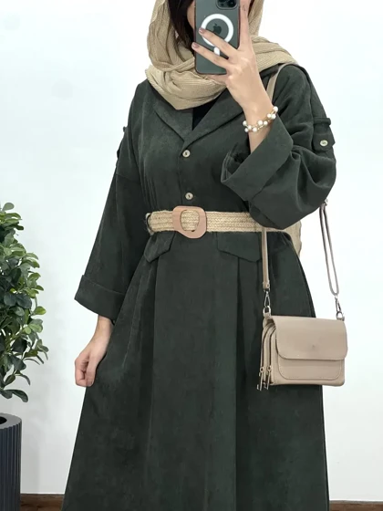 پیراهن مانتویی پاییزه تبسم همراه با کمربند