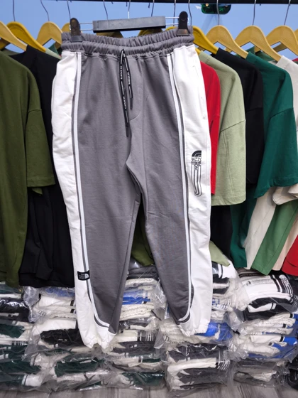 شلوار جاگر طوسی سفید دمپاگتر پارچه گلکسی پنبه* فوق‌العاده شیک و با کیفیت بالا