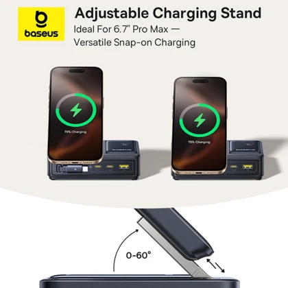 شارژر وایرلس 15 وات و هاب شارژر USB، تایپ‌سی و کابل تایپ‌سی جمع شونده 140 وات بیسوس Baseus CCNMS140 P10170901123-00