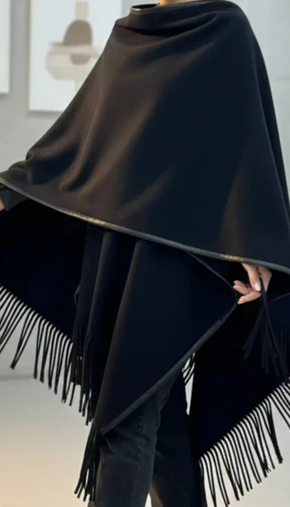 پانچو سرخپوستی چرم دارک رژ