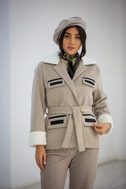 پالتو موهر یقه خز 4 جیب