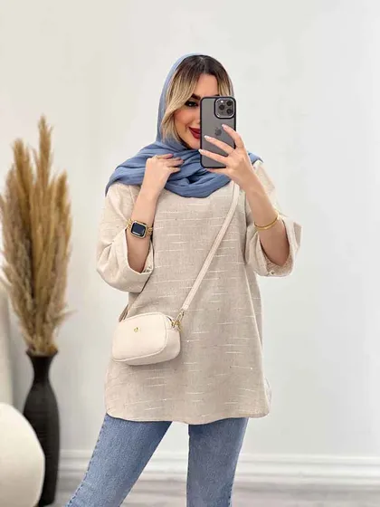 مانتو لینن نچرال یقه چاک