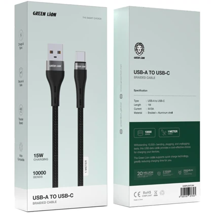 کابل تایپ سی 15 وات گرین لاین Green Lion مدل GNBRUSATCBK طول 1 متر