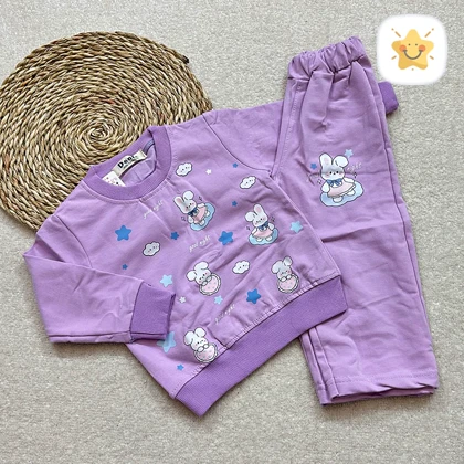 بلوز شلوار دخترانه بگ خرگوش و ابر جنس پنبه برند DENIZ مناسب 1 تا 4 سال