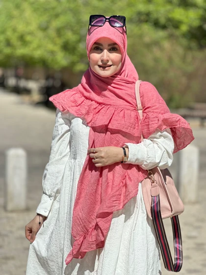 روسری چین‌دار صورتی وال نخی