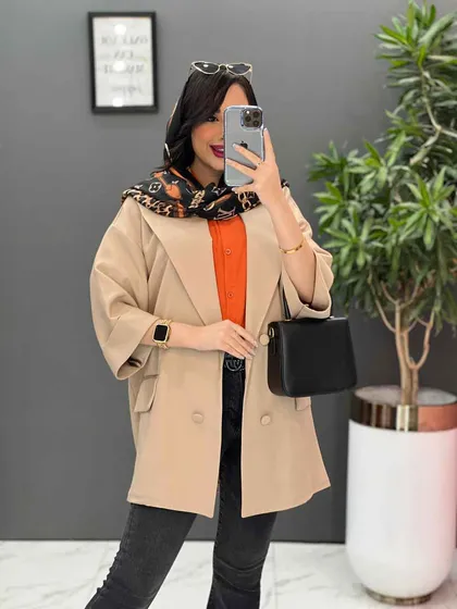 مانتو کتی چهاردکمه آستین دوبل