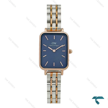 ساعت مستطیلی دنیل ولینگتون زنانه دورنگ رزگلد صفحه سرمه ای DW-7625-L