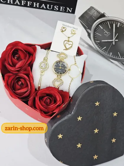 باکس گل هدیه ساعت و سرویس زنانه نگینی