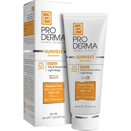 ضدآفتاب رنگی پوست چرب پرودرما spf50 فاقد چربی 40میل