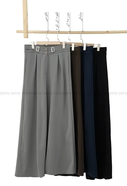 شلوار کتان کج راه سگک نما کد1004537