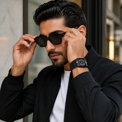 پکیج ساعت مچی مردانه آدیداس بند استیل فنری لوکس+عینک آفتابی اسپرت چند ضلعی مدل Dior