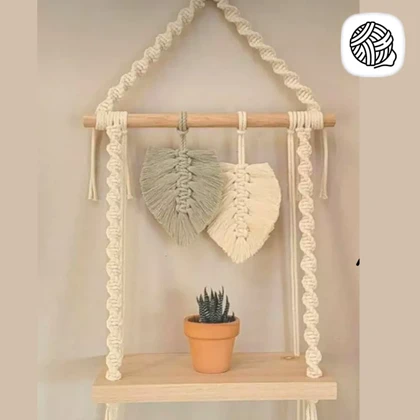 شلف دیواری مکرومه بافی مدل 2 برگ کد 01 (طول 40cm)