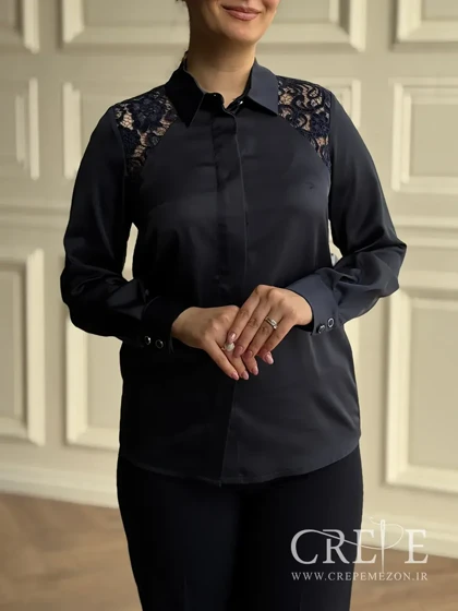 شومیز ساتن سرشانه گیپور