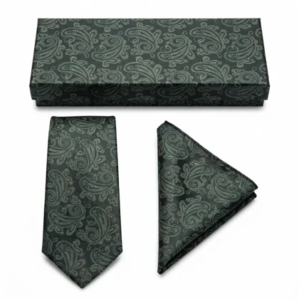 کراوات دستدوز ایتالیایی جعبه دار طرح بته و جقه سبز برند Imperial