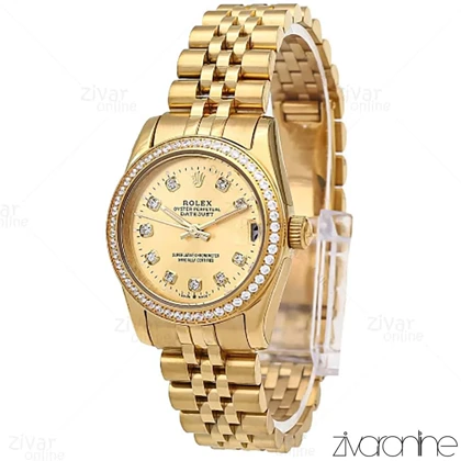 ساعت رولکس دیت جاست زنانه طلایی دور نگین 106628