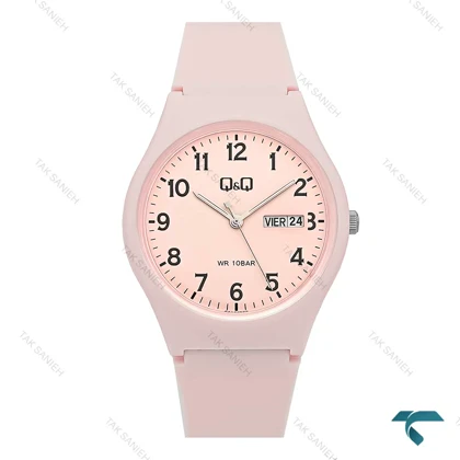 ساعت صورتی کیو کیو دو تقویمه بند رابر QQ-7779-G