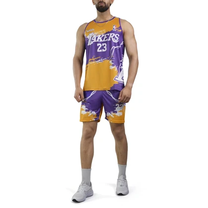 ست رکابی و شلوارک ورزشی مردانه لیکرز مدل PY-2B1931 زرد