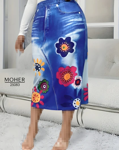 دامن طرح جین گل‌دار سایز بزرگ