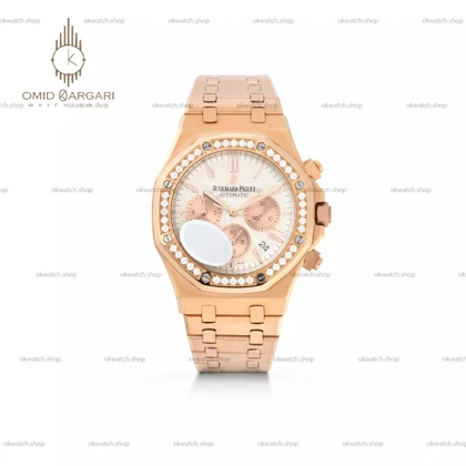 ساعت مچی اودمار پیگه کورنوگراف دور نگین رزگلد صفحه سفید Audemars Piguet