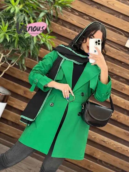 بارانی چهاردکمه کمردار