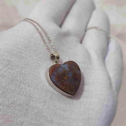 گردنبند نقره با سنگ عقیق پاییزی قلبی اصل (بدون زنجیر)