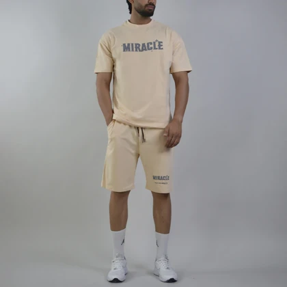 ست تیشرت و شلوارک اسپرت شنگلی مدل T110 کرم