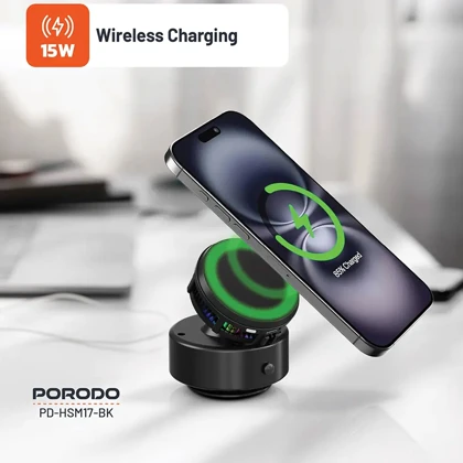 هولدر موبایل و شارژر بی سیم خنک کننده پورودو Porodo مدل PD-HSM17-BK توان 15 وات