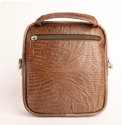 کیف دوشی چرم طبیعی کایسر قهوه ای لیزارد