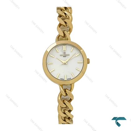 ساعت رومانسون زنانه بند کارتیری طلایی صفحه سفید صدفی Romanson-7298-L