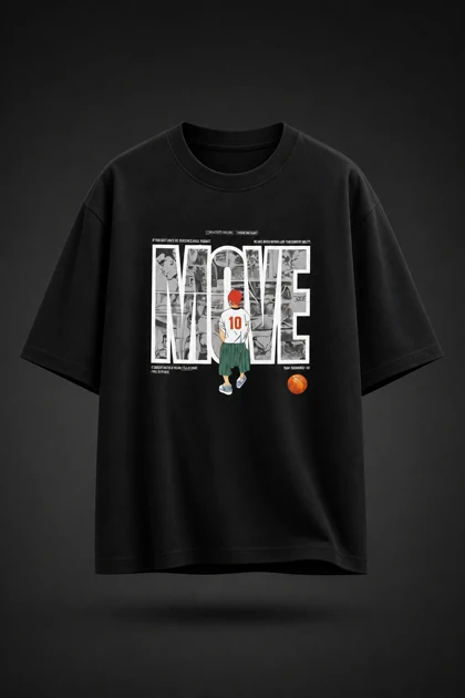 تیشرت مردانه مشکی چاپ move پارچه دورس دو نخ قواره باکسی