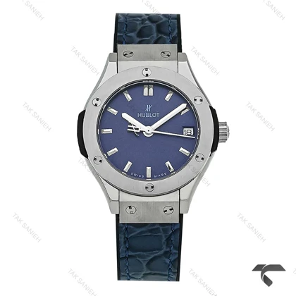 ساعت هابلوت مینی زنانه استیل بند چرم طرح دار سرمه ای Hublot-10634-L