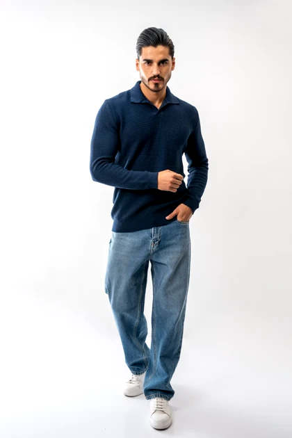 بافت آستین بلند یقه دار مردانه