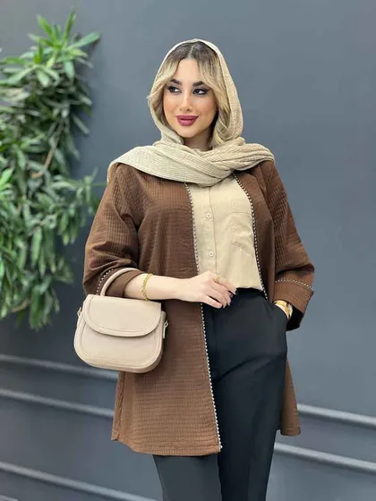 مانتو جلو باز مروارید دوزی