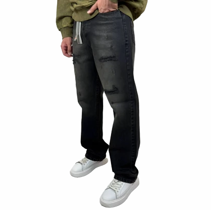 شلوار جین زاپ‌دار مردانه ذغالی با شست دارک واش