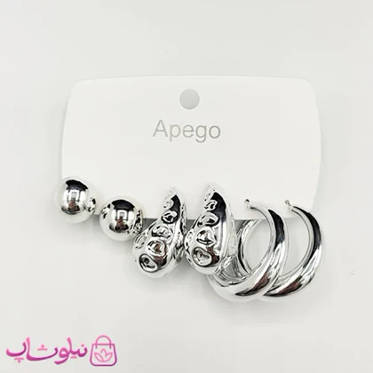 پک گوشواره پینترستی نقره ای براق (سه جفت) کد 140
