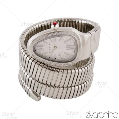 ساعت بولگاری زنانه مدل ماری نقره ای صفحه سفید دور نگین 103877