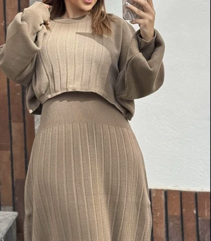 بافت ست اوال دامن و کراپ پلیسه