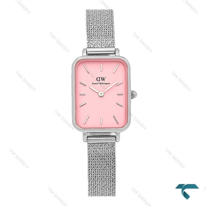 ساعت مچی زنانه DW مستطیلی حصیری سیلور صفحه صورتی DW-7133-L