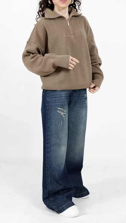 بلوز بافت نیم زیپ‌دار