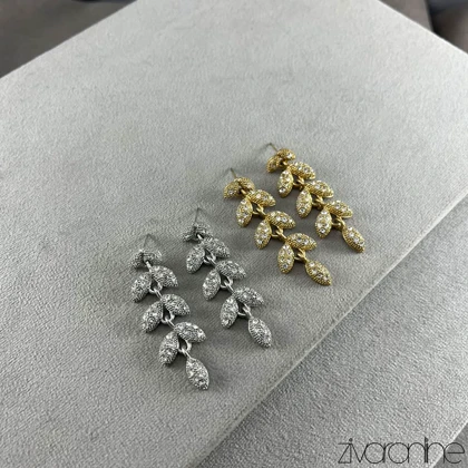 گوشواره زنانه مجلسی طرح گندم تمام نگین 20409