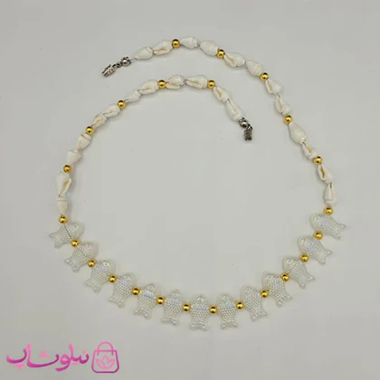 گردنبند زنانه دستساز برند N&SH مدل صدف دریایی با ماهی های سفید هفت رنگ کد 150
