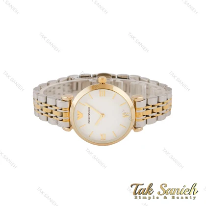 ساعت امپوریو آرمانی زنانه دورنگ طلایی صفحه سفید Armani-4798-L