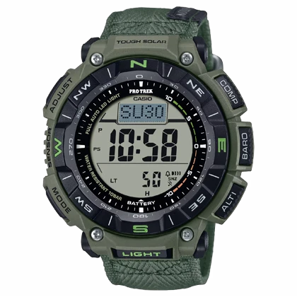 ساعت مچی کوهنوردی کاسیو پروترک (Casio Pro Trek) مدل PRG-340B-3 (دیجیتال, تریپل سنسور, شارژ خورشیدی, بند پارچه‌ای مقاوم)