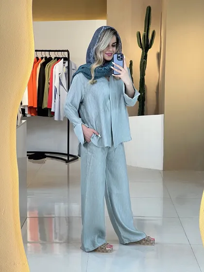 ست شومیز_شلوار ترک بلیسه سبز