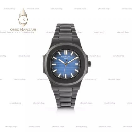 ساعت مچی پتک فیلیپ بدنه مشکی صفحه سرمه ای Patek Philippe Nautilus