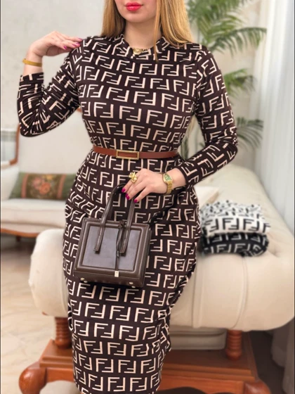 پیراهن مخمل فندی 3462