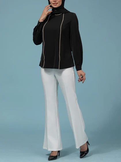 شلوار زنانه کرپ دمپا گشاد کلاسیک دارای کمربند 10104