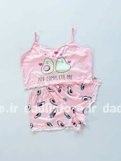 ست لباس خواب تاپ و شورتک نخ پنبه طرح آووکادو