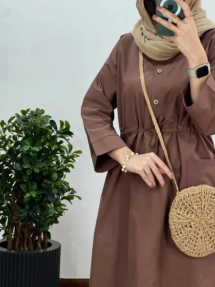 مانتو بلند لینن کمرگت ویولت(ایراد دار)